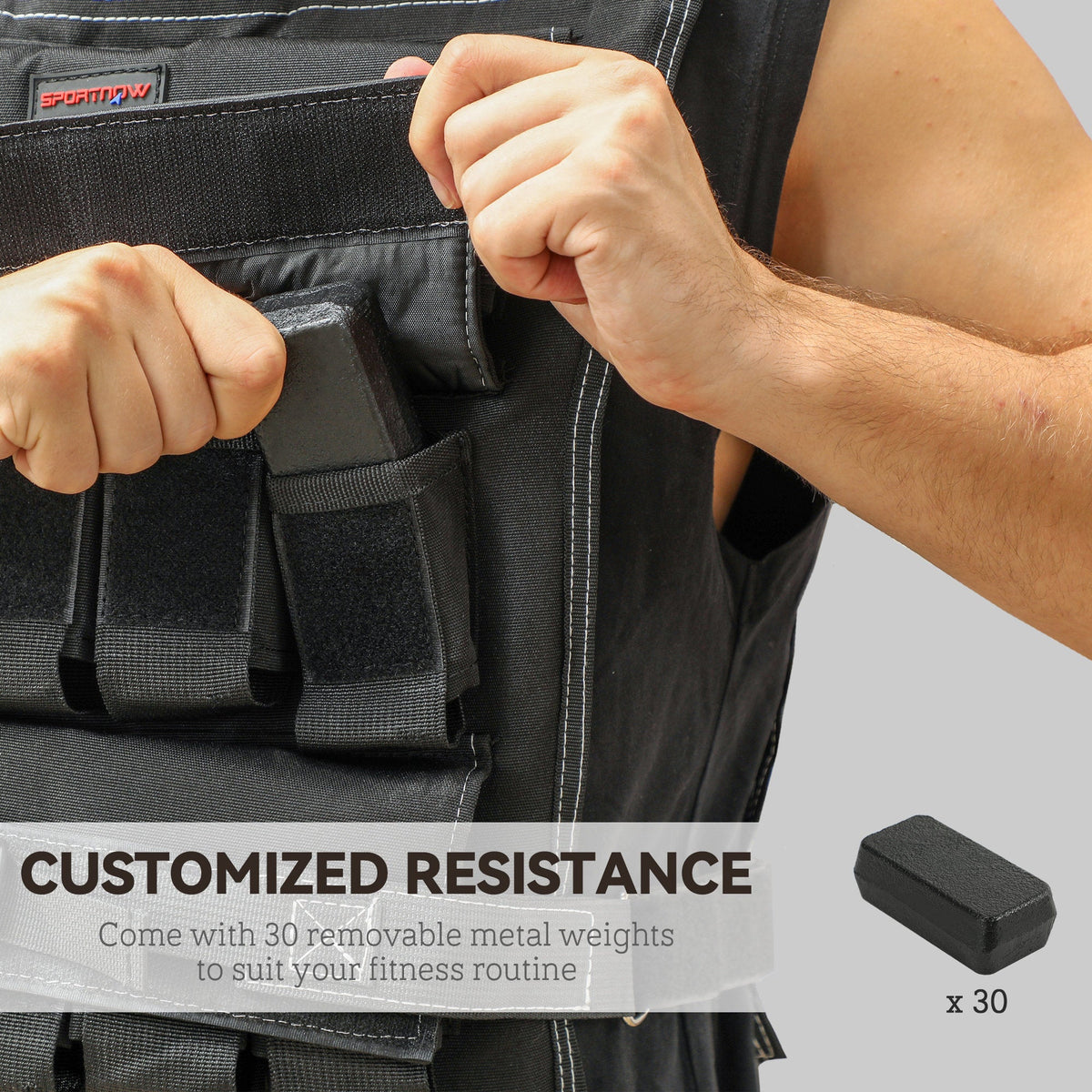 Close up of the weighted vest showing how to insert the metal weights