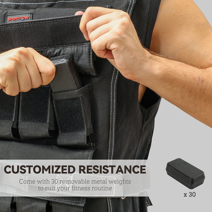Close up of the weighted vest showing how to insert the metal weights