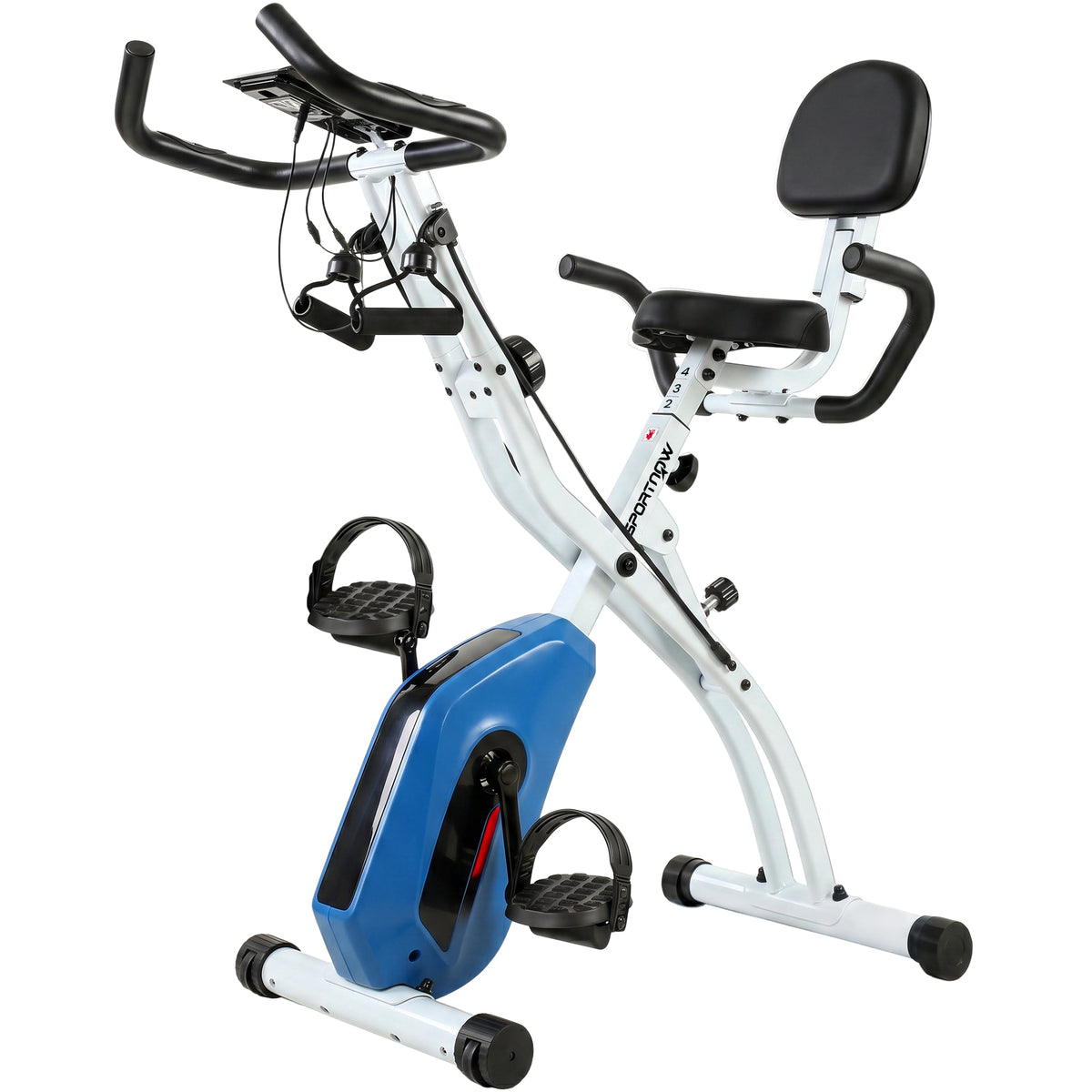 SPORTNOW 4-In-1 Folding Exercise Bike with Resistance Bands in Blue