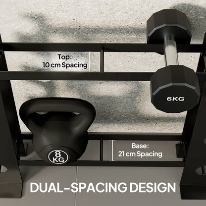 the strength accessory rack showing dual-spacing design for weights