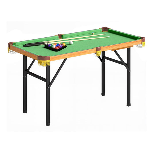 SPORTNOW 4FT Mini Folding Pool Billiards Table with cues and balls set up on the green felt surface
