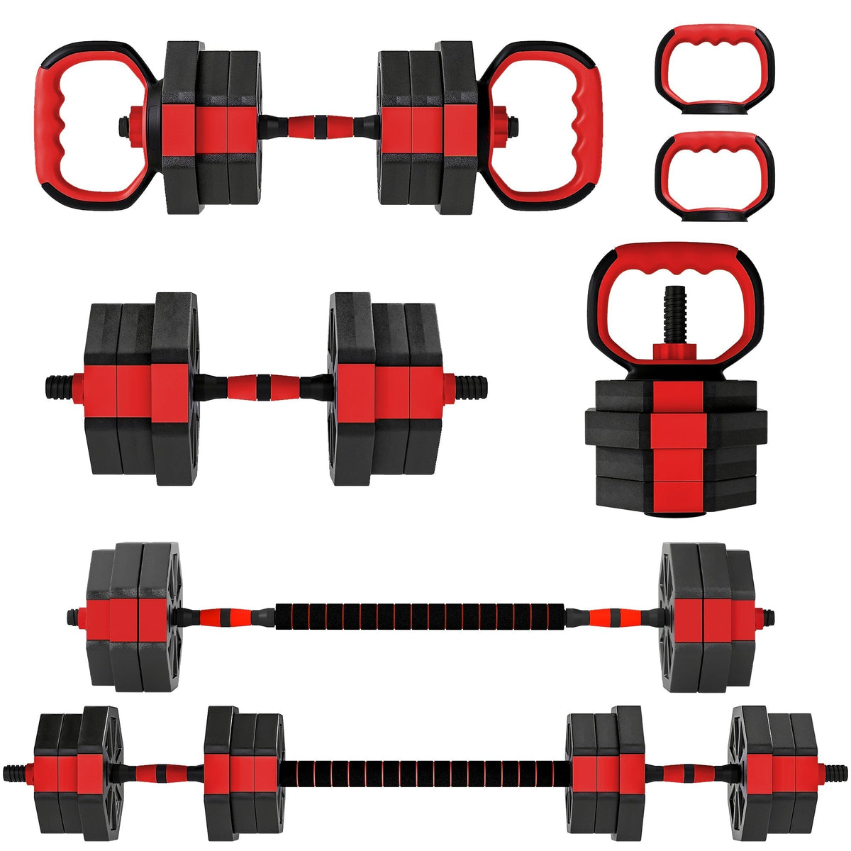 SPORTNOW 6-in-1 Adjustable Weight Dumbbells Set with red and black plates and handles