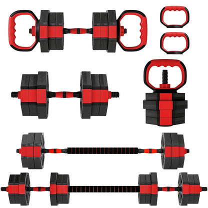 SPORTNOW 6-in-1 Adjustable Weight Dumbbells Set with red and black plates and handles