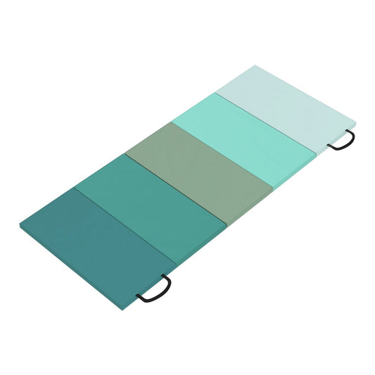 SPORTNOW 6FT Foldable Gymnastics Mat in a gradient of green shades with black carry handles