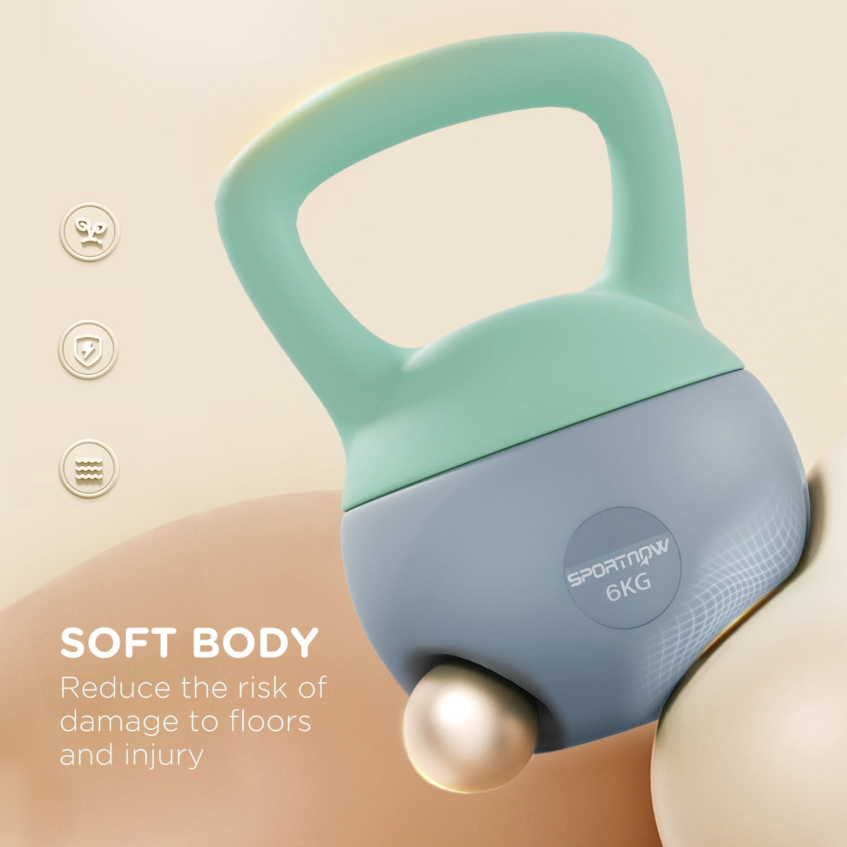 Close-up of the soft kettlebell showing the textured surface and rounded base design