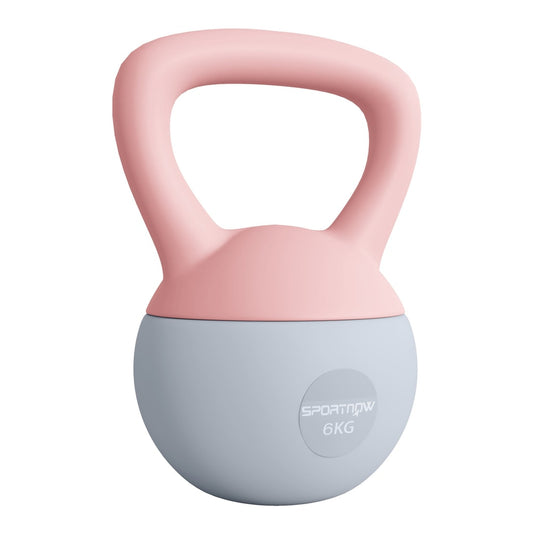 SPORTNOW 6KG Soft Kettlebell in pink and grey with a rounded base and a single handle