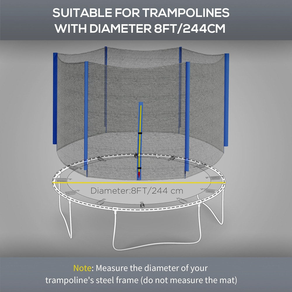 The trampoline net shown above a trampoline frame to illustrate the correct fit