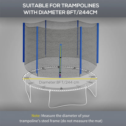 The trampoline net shown above a trampoline frame to illustrate the correct fit