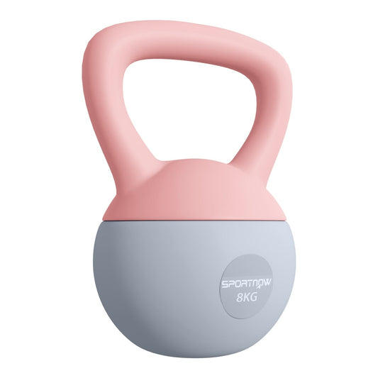 SPORTNOW 8KG Soft Kettlebell in pink and grey with a rounded base and a curved handle