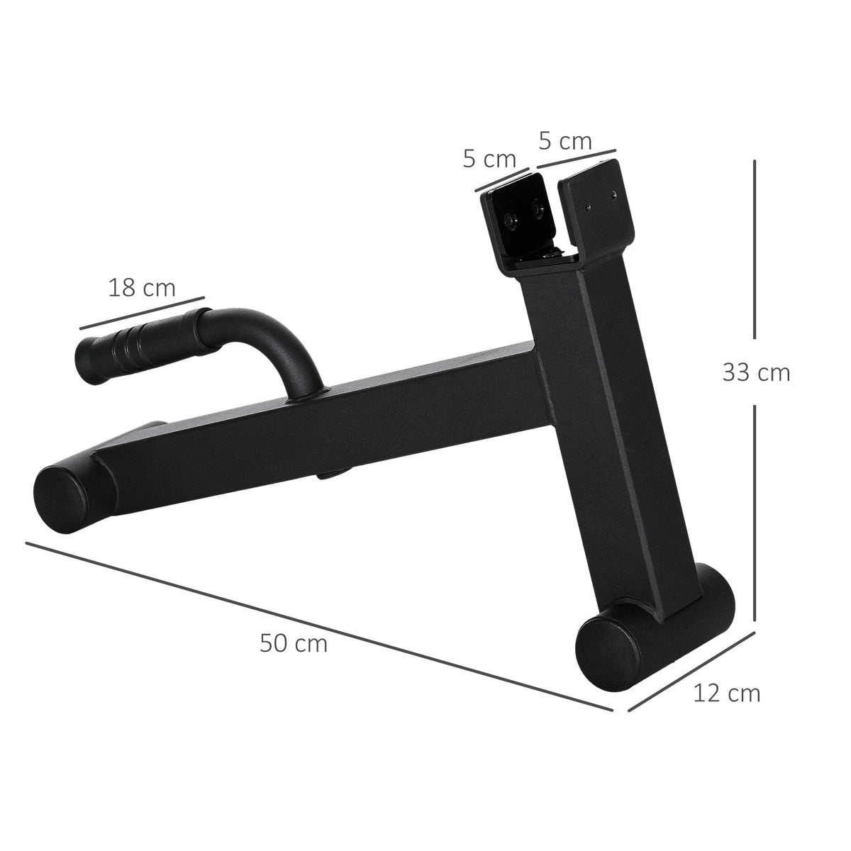 The weight lifting tool shown with various dimension lines and labels