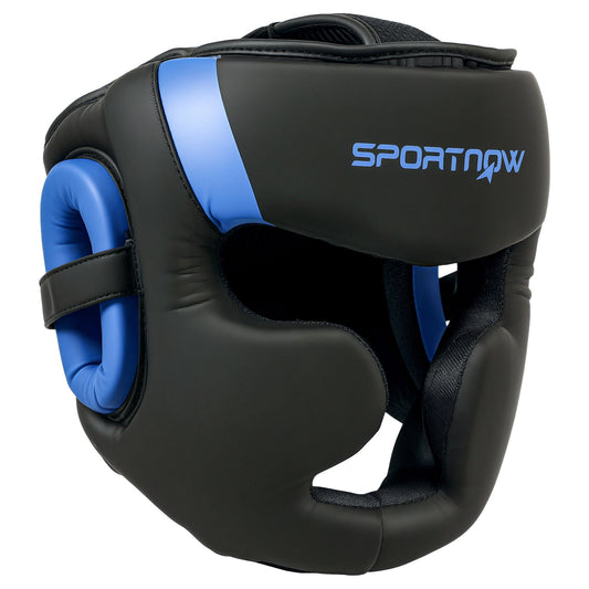SPORTNOW Boxing Headguard w/ Adjustable Strap for Sparring in blue and black with a Sportnow logo