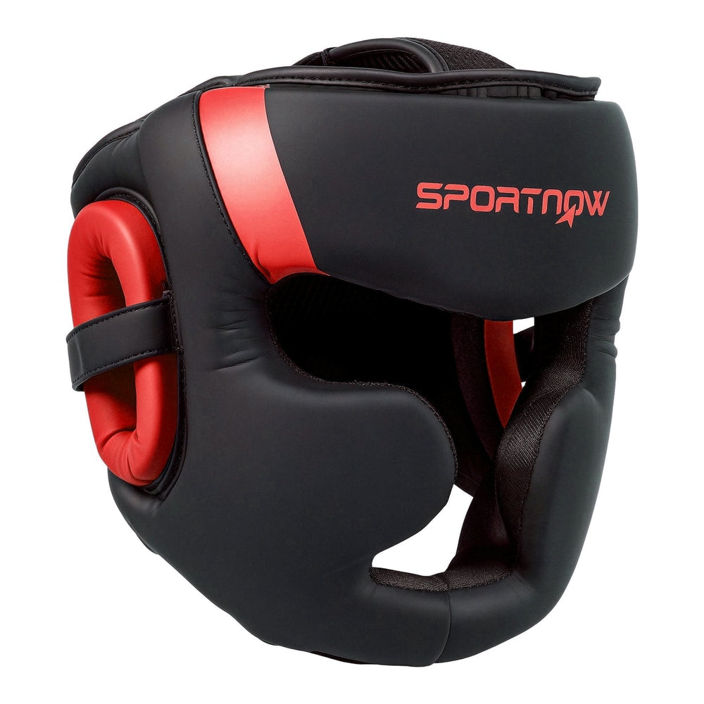SPORTNOW Boxing Headguard w/ Adjustable Strap for Sparring in black and red against a white background