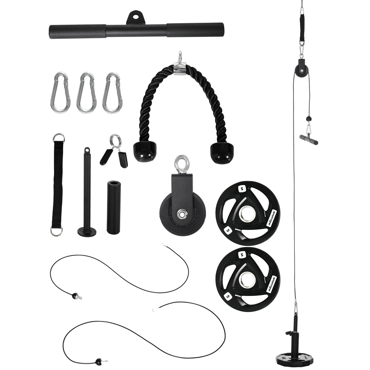 SPORTNOW Cable Machine Pulley System with all included attachments and weight plates