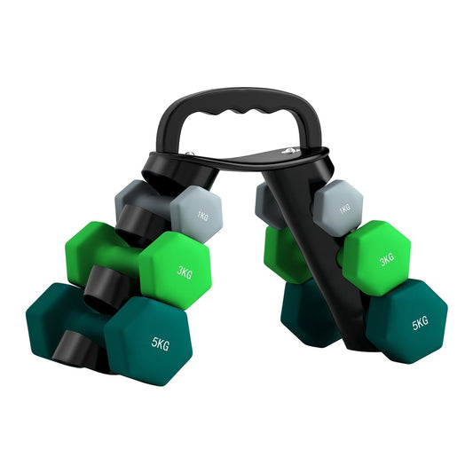 SPORTNOW Dumbbells Set with Storage Rack showing dumbbells arranged on the rack