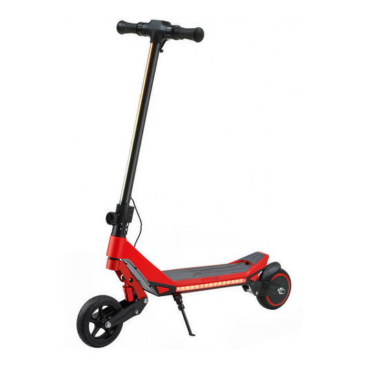 SPORTNOW Electric Scooter for Kids, a red foldable e scooter with LED lights on the stem and deck