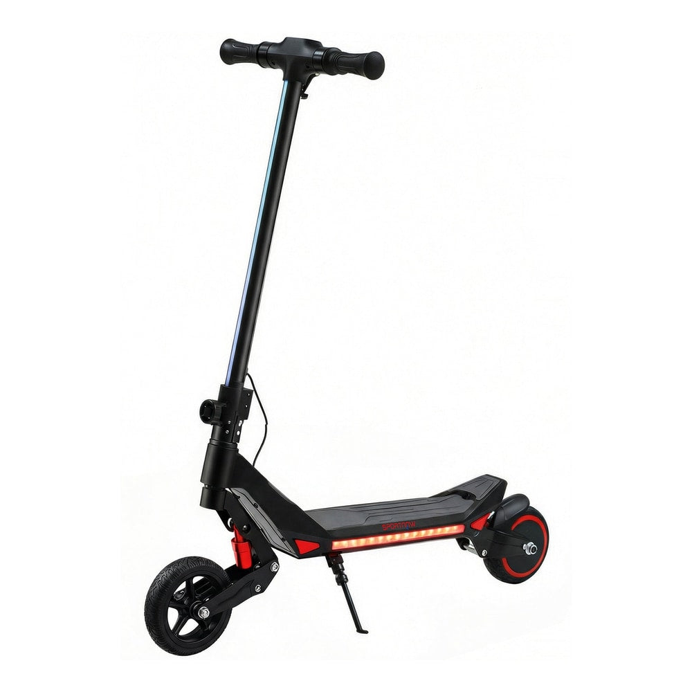 SPORTNOW Electric Scooter for Kids, a black foldable e scooter with RGB lights and an LED display