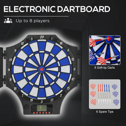 The game room board featuring close-up insets of the soft-tip darts and spare plastic tips