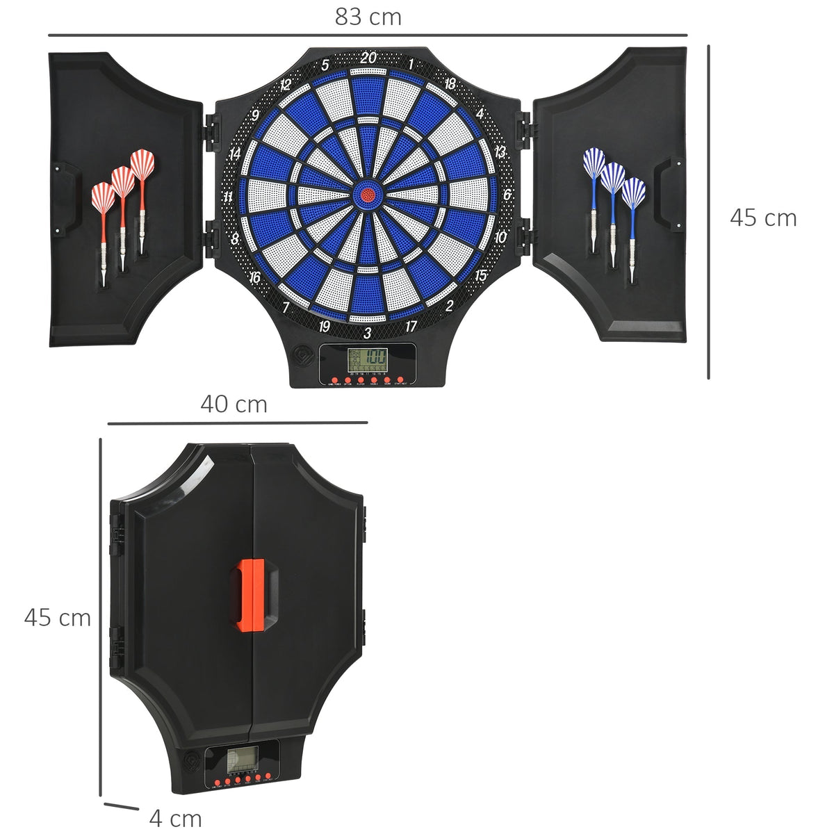 The game room board showing dimensions for both the open and closed cabinet configurations