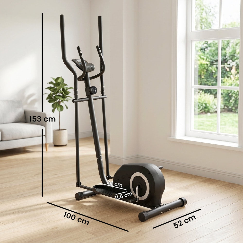 Elliptical cross trainer with dimensions shown
