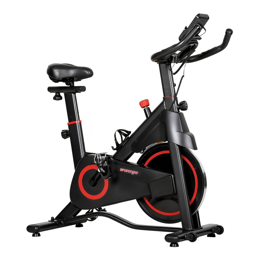 SPORTNOW Exercise Bike, a black stationary bike with red accents and a water bottle holder