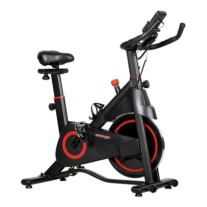 SPORTNOW Exercise Bike, a black stationary bike with red accents and a water bottle holder