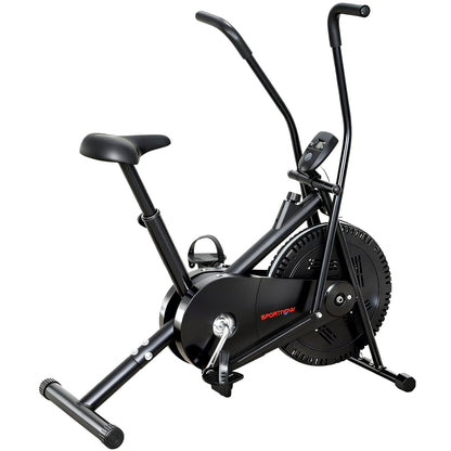SPORTNOW Exercise Bike with Adjustable Seat, a black air resistance bike with an LCD display and adjustable handlebars