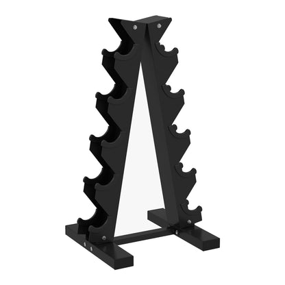 SPORTNOW Five-Tier Dumbbell Storage Rack in black standing on a white background