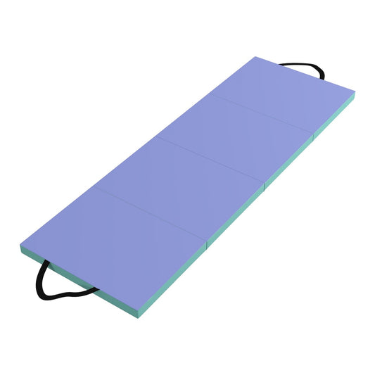 SPORTNOW Foldable Gymnastics Mat in green and purple, laid flat with black handles at each end