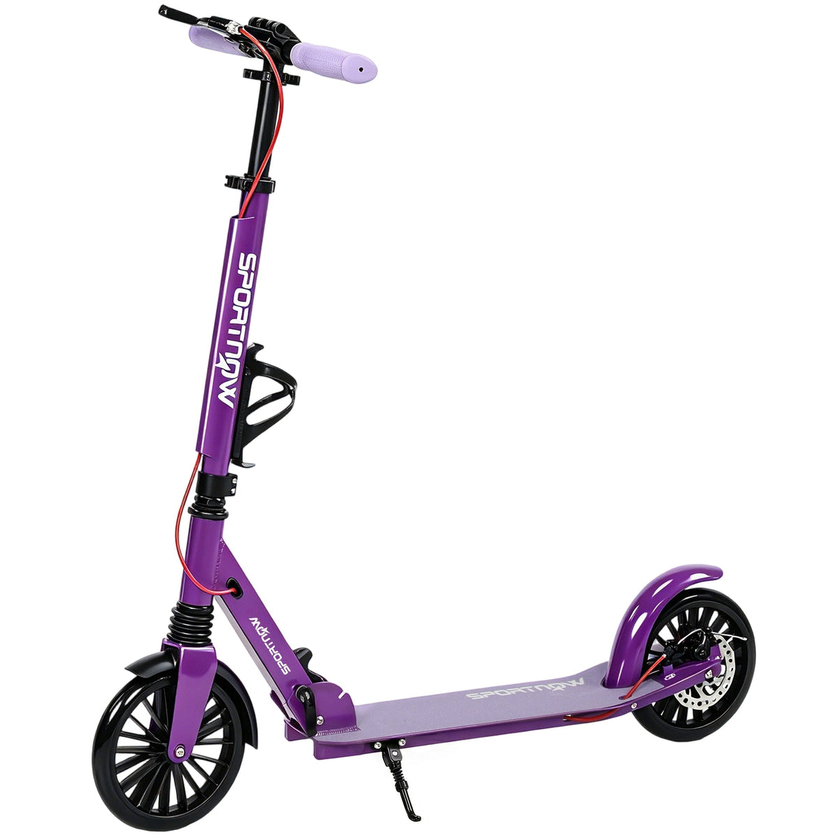 SPORTNOW Foldable Kick Scooter with Height Adjustable Handlebar in purple with black wheels