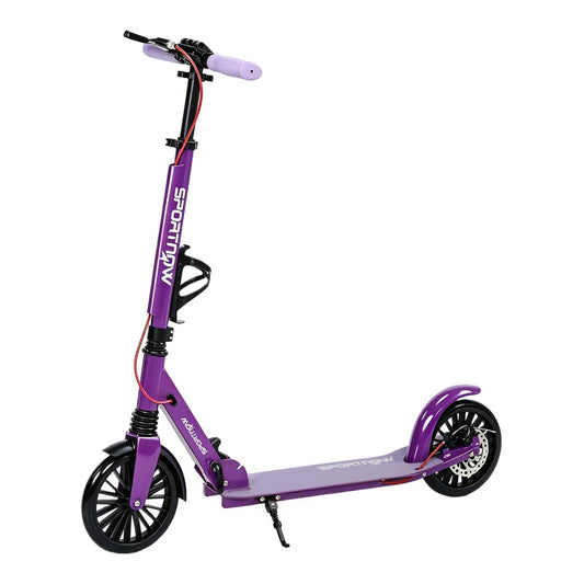 SPORTNOW Foldable Kick Scooter with Height Adjustable Handlebar in purple with black wheels