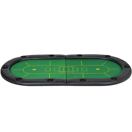 SPORTNOW Foldable Poker Mat, a green oval table top with black padded edges and cup holder spaces