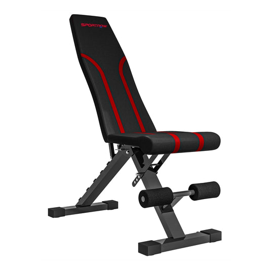 SPORTNOW Foldable Weight Bench with red trim, shown from the front at an angle