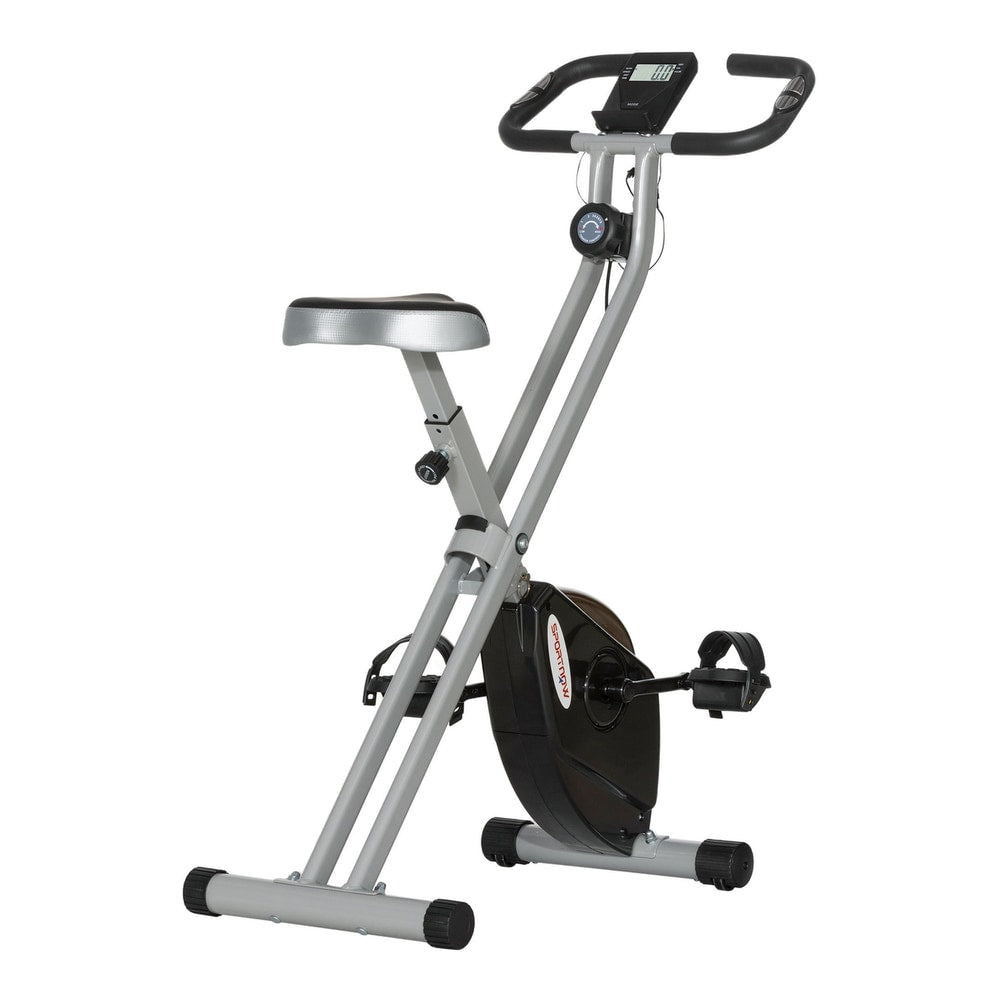 SPORTNOW Folding and Quiet Exercise Bike in black and grey standing on a white background