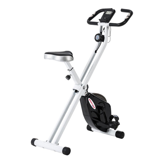 SPORTNOW Folding and Quiet Exercise Bike in black and white with a digital monitor and adjustable seat