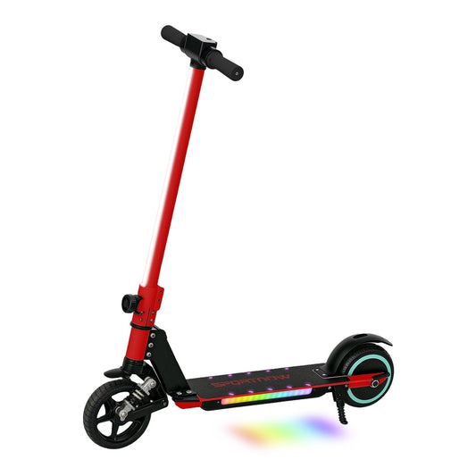 SPORTNOW Folding Electric Scooter for Kids, red, with colourful LED lights on the deck and wheel