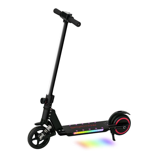 SPORTNOW Folding Electric Scooter for Kids, black with colourful LED lights on the deck and wheel