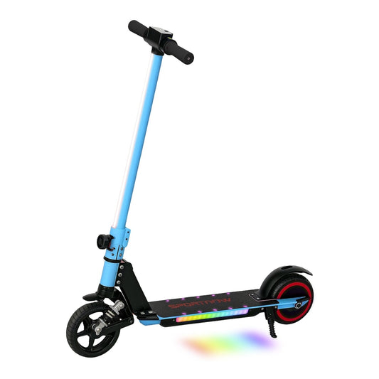SPORTNOW Folding Electric Scooter in blue with colourful LED lights on the deck