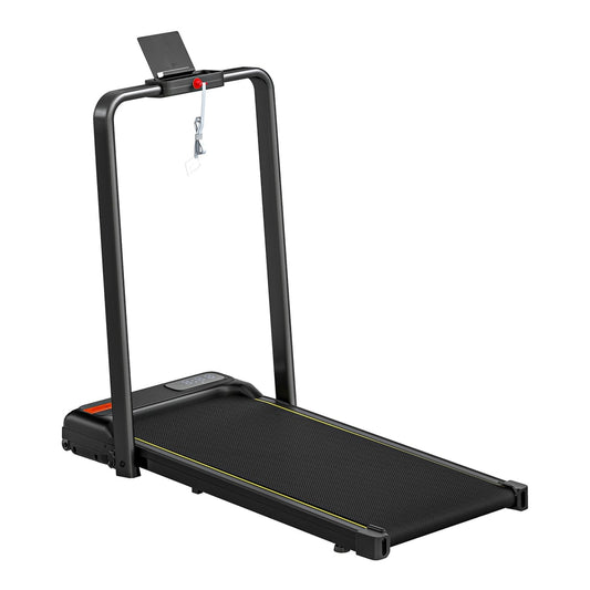SPORTNOW Folding Walking Treadmill in black, a compact walking pad with a digital display and safety clip