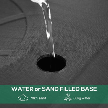 Close-up of the base of the basketball hoop, showing where to add water or sand