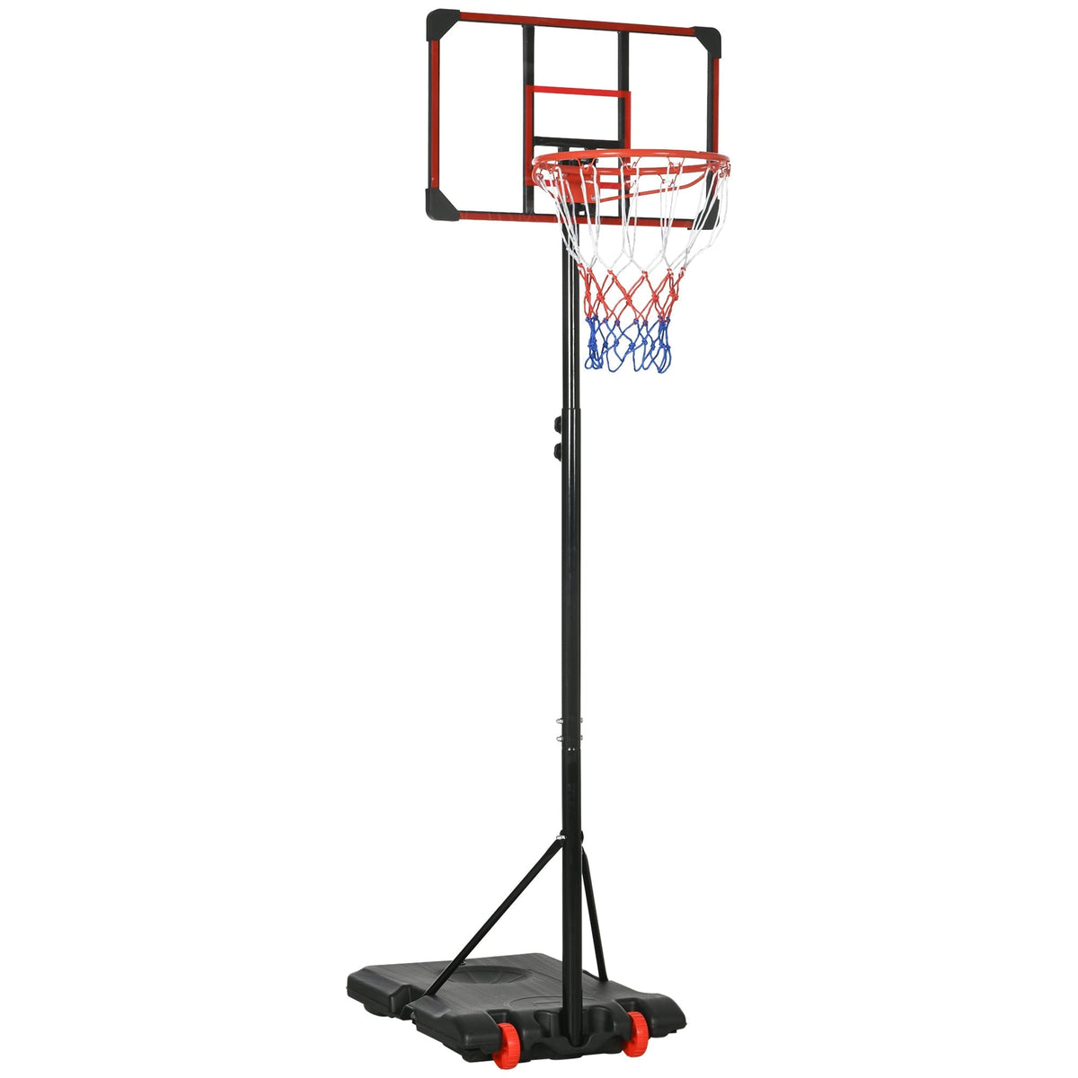 SPORTNOW Height Adjustable Basketball Hoop and Stand with red backboard and white net