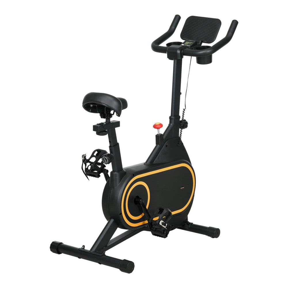 SPORTNOW Magnetic Indoor Cycling Bike with a black frame and yellow accents on a white background