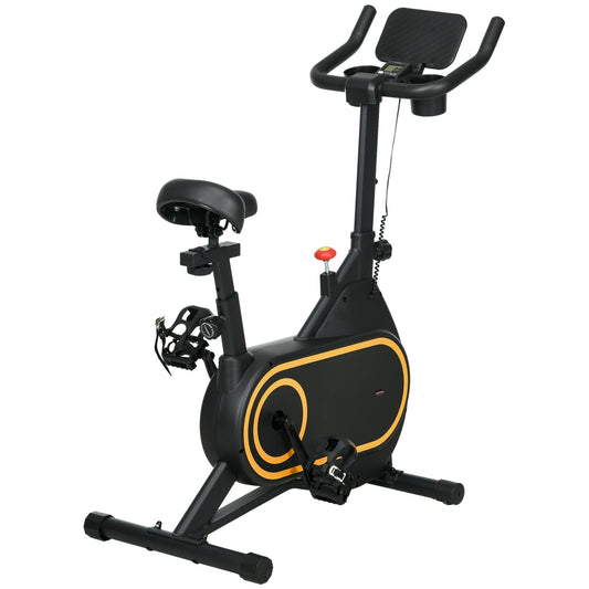 SPORTNOW Magnetic Indoor Cycling Bike with a black frame and yellow accents on a white background