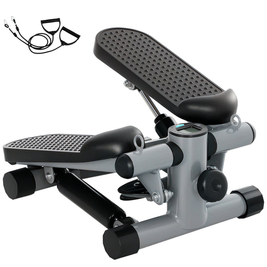 SPORTNOW Mini Stepper with non-slip pedals, resistance bands and a digital LCD monitor