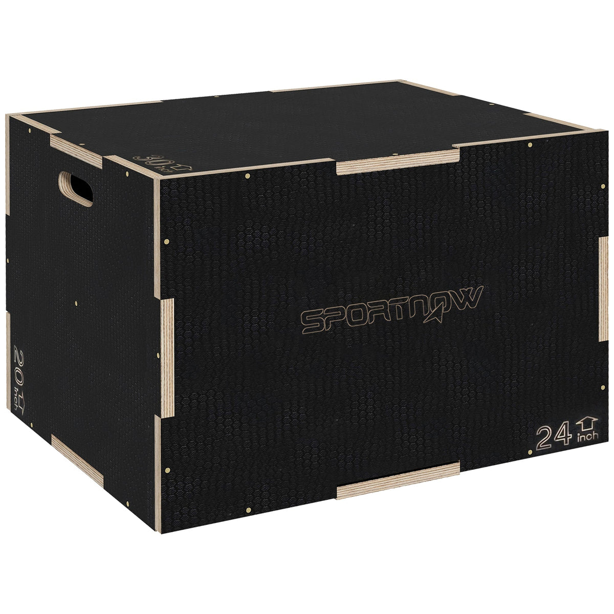 SPORTNOW Multi-Faceted Jump Box, a black wooden plyometric box with textured sides and handles