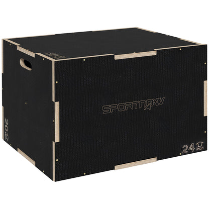 SPORTNOW Multi-Faceted Jump Box, a black wooden plyometric box with textured sides and handles