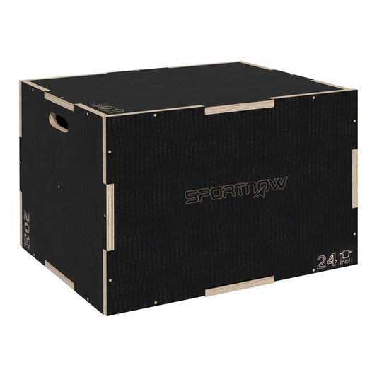 SPORTNOW Multi-Faceted Jump Box, a black wooden plyometric box with textured sides and handles