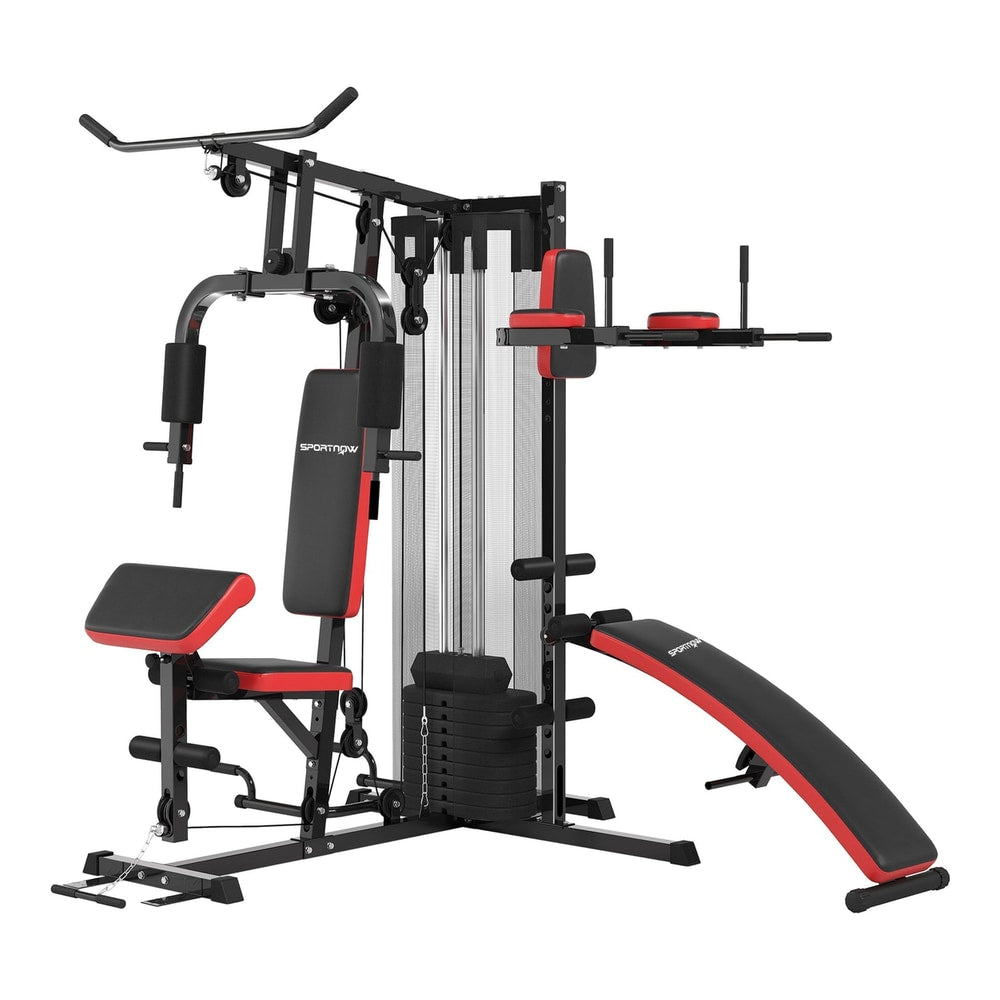 SPORTNOW Multi Gym Workout Station with red accents and a weight stack