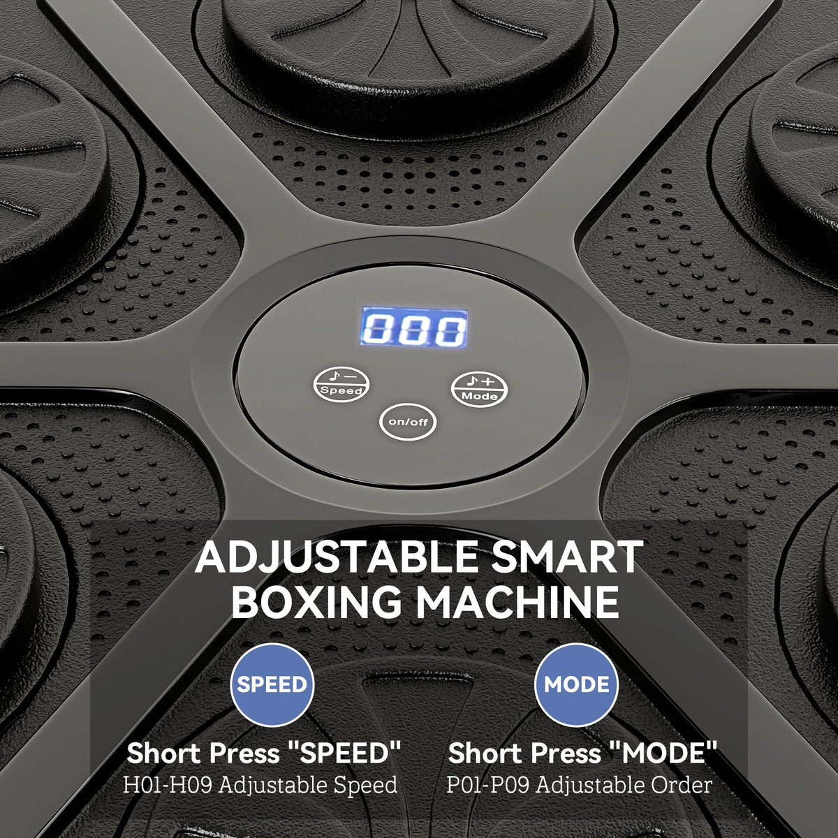 Close up of the control panel on the smart boxing machine showing speed and mode settings