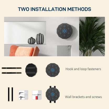 The boxing bag showing two different ways to mount the device to a wall using included hardware