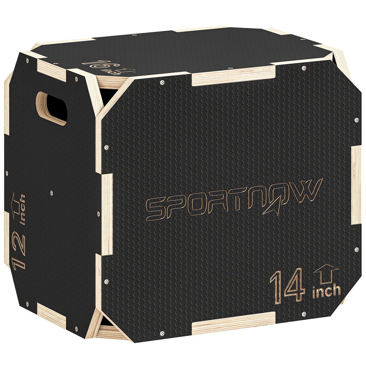 SPORTNOW Non-Slip Plyo Box in black with light wood edges and cut-out handles